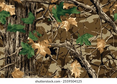 Real tree forest camouflage seamless pattern design for hunting and military uniform. Hunting camouflage. Camouflage pattern vector camo