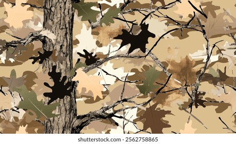 Real tree forest camouflage seamless pattern design pattern for hunting and military uniform. Hunting camouflage pattern. Vector texture