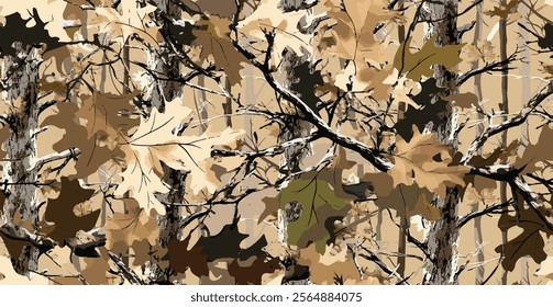 Real tree forest camouflage seamless pattern design pattern for hunting and military uniform. Hunting camouflage. Camouflage background