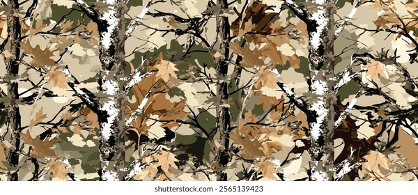 Real tree forest camouflage seamless pattern design pattern for hunting and military uniform. Hunting camouflage. Camo background