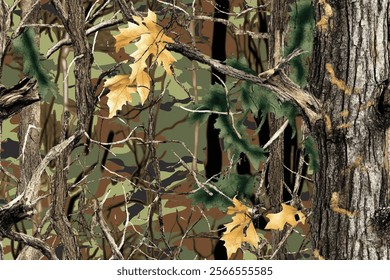 Real Tree Forest Camouflage Seamless Pattern for Hunting and Military Gear