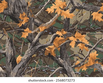 Real tree forest camouflage seamless pattern design pattern for hunting and military uniform. Hunting camouflage. Camo pattern