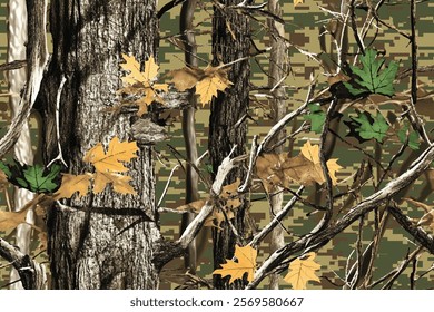 Real Tree Forest Camouflage Seamless Design for Hunting and Military Uniforms