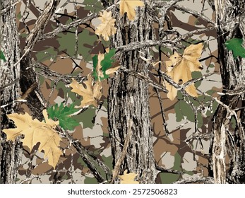 Real tree forest camouflage seamless pattern design pattern for hunting and military uniform. Hunting camouflage