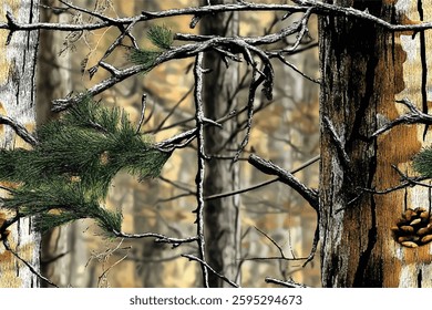 Real tree forest camouflage seamless pattern design pattern for hunting and military uniform. Hunting camouflage