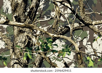 Real tree forest camouflage seamless pattern design pattern for hunting and military uniform. Hunting camouflage. Vector camouflage background
