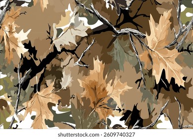 Real tree forest camouflage seamless pattern design pattern for hunting and military uniform. Hunting camouflage. Camouflage background