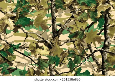 Real tree forest camouflage seamless pattern design pattern for hunting and military uniform. Hunting camouflage. Camo background