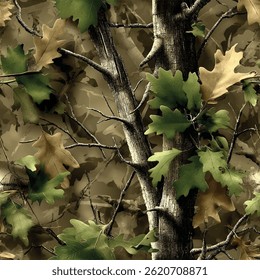 Real tree forest camouflage seamless pattern design pattern for hunting and military uniform. Hunting camouflage.