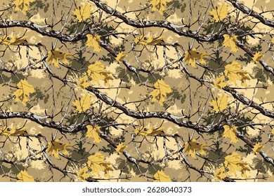 Real tree forest camouflage seamless pattern design pattern for hunting and military uniform. Hunting camouflage background. Vector camouflage texture. Abstract camo. Vector camouflage design