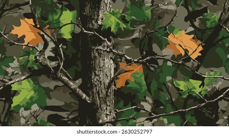 Real tree forest camouflage seamless pattern design for hunting and military uniform. Hunting camouflage. Camouflage pattern vector camo