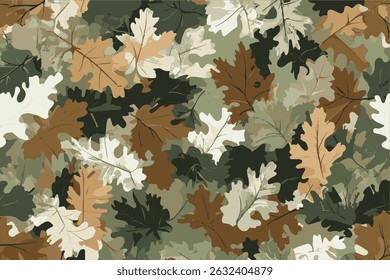 Real tree forest camouflage seamless pattern design pattern for hunting and military uniform. Hunting camouflage. Vector leaves camouflage pattern for hunting and military