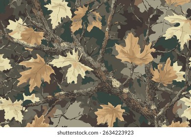 Real tree forest camouflage seamless pattern design pattern for hunting and military uniform. Hunting camouflage