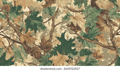 Real tree forest camouflage seamless pattern design pattern for hunting and military uniform. Hunting camouflage
