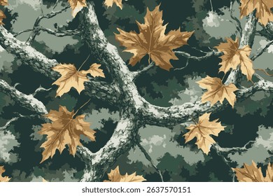 Real tree forest camouflage seamless pattern design pattern for hunting and military uniform. Hunting camouflage. 