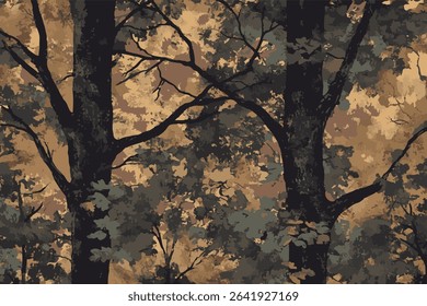 Real tree forest camouflage seamless pattern design pattern for hunting and military uniform. Hunting camouflage