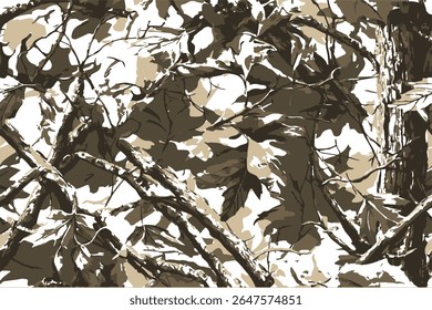 Um padrão de design de camuflagem de árvore real padrão sem costura para caça e uniforme militar. Camuflagem de caça, Ilustração vetorial
