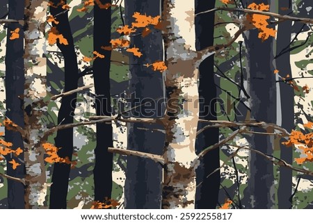 Real tree forest camouflage seamless pattern design pattern for hunting and military uniform. Hunting camouflage. Texture military camouflage, army green hunting. Vector repeat pattern