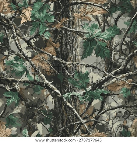 Real tree forest camouflage seamless pattern design pattern for hunting and military uniform. Hunting camouflage