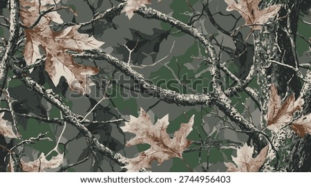 Real tree forest camouflage seamless pattern design pattern for hunting and military uniform. Hunting camouflage. Vector camouflage background. Digital camouflage.