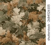 Real tree forest hunting camouflage seamless pattern design with barks and leaves. Camouflage repeat pattern