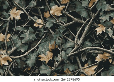 Real tree forest hunting camouflage seamless pattern design with barks and leaves. Camouflage repeat pattern Vector Formats