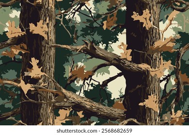 Real tree hunting camouflage seamless pattern. Abstract camouflage background for military and hunting. Vector camo texture. Vector camouflage background.
