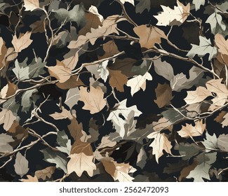 Real tree leaves camouflage seamless pattern design pattern for hunting and military uniform. Hunting camouflage