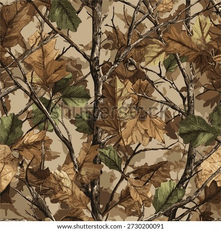 Real tree mossy leaf hunting camouflage modern pattern, vector military print. real tree forest camouflage seamless pattern. Forest leaves vector camouflage background