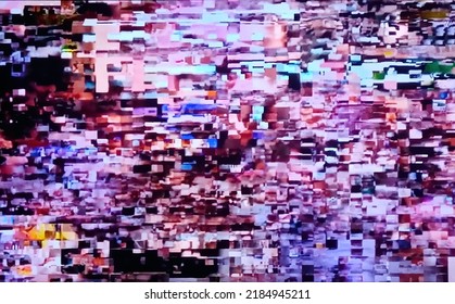 Real TV static. Weak signal on screen with digital interference. TV no signal