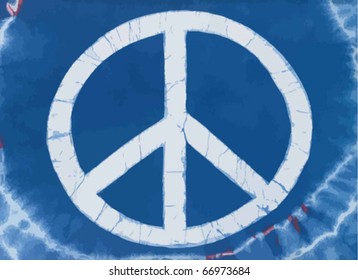 Real tye dye Peace Symbol on cotton knit material. Vector.