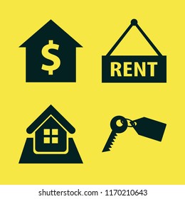 real vector icons set. with house rent, home and key tag in set