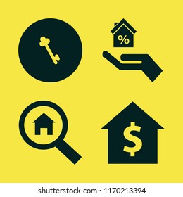 real vector icons set. with key, search house, hand house and house rent in set