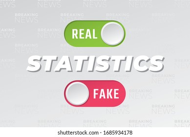 Real Versus Fake On And Off Toggle Switch Buttons Style Breaking News Concept Coronavirus Pandemia Statistics Situation - Green And Red On Light Background - Vector Gradient Graphic Design