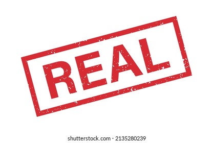 Real word grunge rubber stamp for media and documents. Real sign sticker. Symbol of truth. Grunge red vintage square label. Vector illustration isolated on white background.