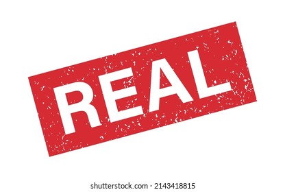 Real word grunge rubber stamp for media and documents. Real sign sticker. Symbol of truth. Grunge red vintage square label. Vector illustration isolated on white background.