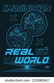 Real world slogan with globes vector design for tee and poster