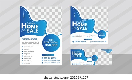  Real-Estate Flyer with social media post and Facebook cover design . Vector and printable with ready to website .


