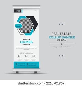 Real-estate home for sale or rent rollup banner design with minimal shapes