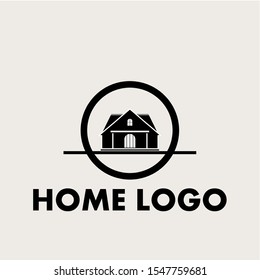 Real-estate vector logo. House for sale or build a sign template. Entity, rent, sell, buy, invest or landscape business identity. Charming simple house with a vintage theme and black color.