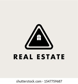 Real-estate vector logo. House for sale or build a sign template. Entity, rent, sell, buy, invest or landscape business identity. Charming simple house with a vintage theme and black color.
