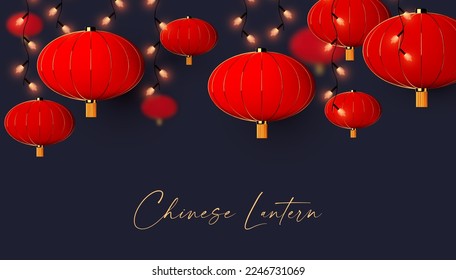 Realistische 3D-Chiese-Laternen mit hellen Garnelen. Asiatische Feriendekoration.