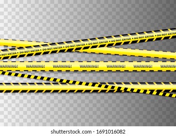 Realictic caution tapes. Danger lines. Yellow ribbons. Warning lines. Attention. Signs of danger. Vector illustration. 