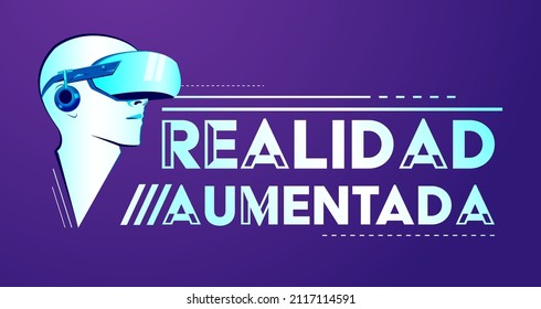 Realidad Aumentada, Augmented Reality spanish text Design Emblem vector.