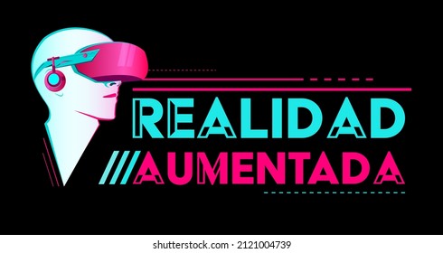 Realidad Aumentada, Augmented Reality spanish text Design Emblem vector.