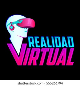 Realidad Virtual, Virtual Reality spanish text, emblem design.