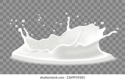 Realisitc 3D white milk splash crown on grey checkered background design for food drink candy vector illustration.