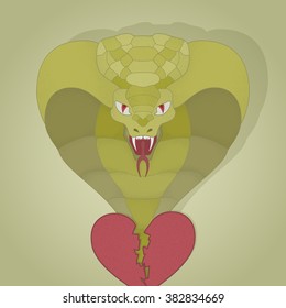 realisitc cobra from the broken heart. symbolic painted vector illustration for your design. colorful