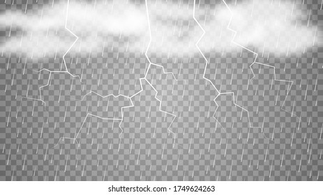 Realisitc Rain With Storm Clouds And Thunder Transparent Background