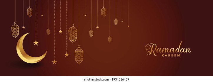 realisitc ramadan kareem festival banner with golden moon